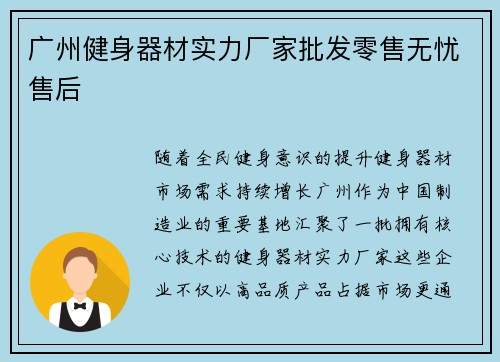 广州健身器材实力厂家批发零售无忧售后