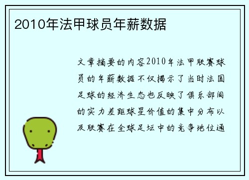 2010年法甲球员年薪数据